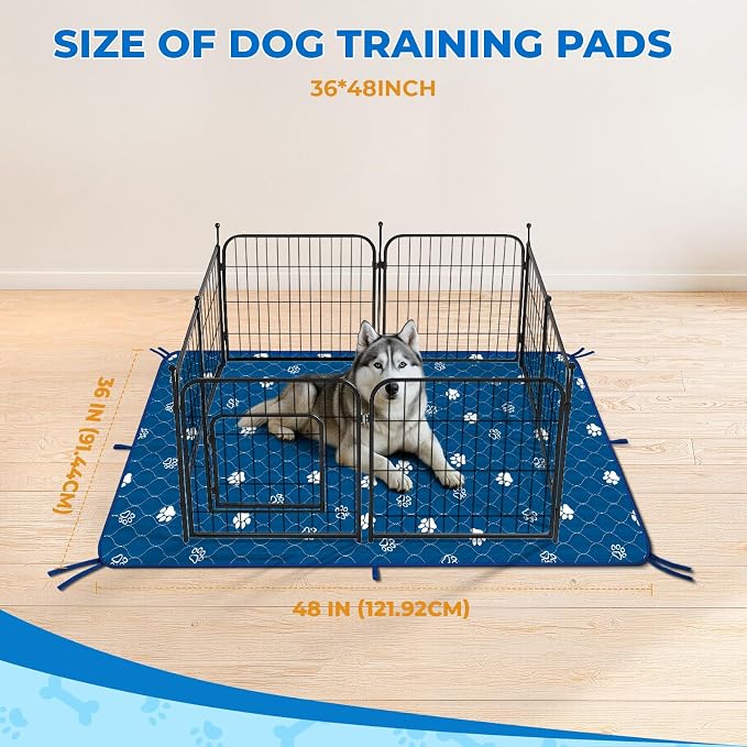 Fostanfly Washable Pee Pads for Dogs, Ultra-Absorbent, 36"x48"-2 Pack, Blue | Leak-Proof, Waterproof, Non-Slip, Large Reusable Pee Pads for Puppy Potty Training, Crate and Playpen with 8 Tie Straps - Image 2