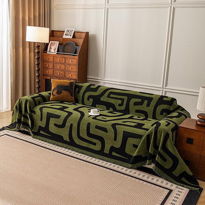 ROOMLIFE Couch Cover 3 Cushion Sofa, Washable Non Slip Furniture Sofa Protector Cover, Soft Chenille Sofa Slipcovers Sectional L Shape Dogs Couch Cover Throw Blanket with Tassels 71''X134'' - Image 4