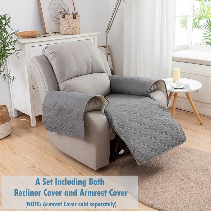 Genina 100% Waterproof Recliner Chair Covers, Anti-Slip Recliner Cover Dog Chair Cover Furniture Protector, Chair Sofa Slipcover for Pets Dogs, 1 Piece (Light Gray, Recliner) - Image 7