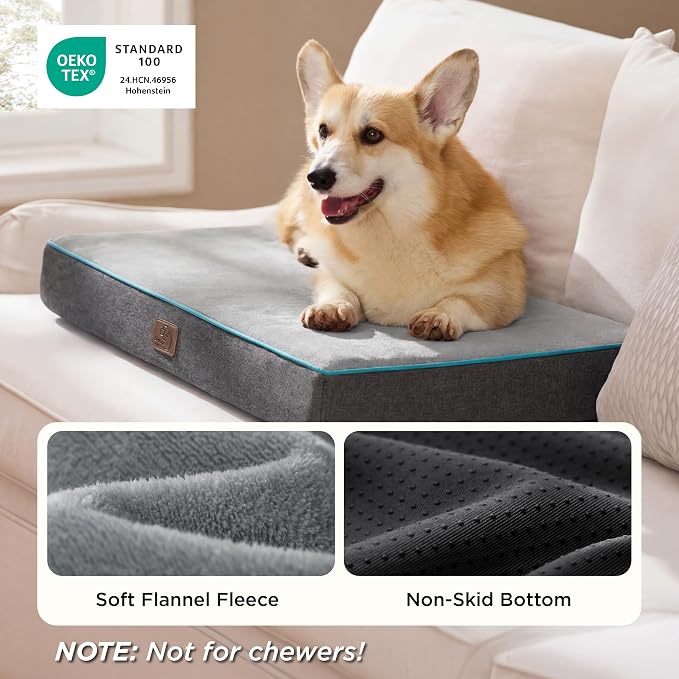 Bedsure Memory Foam Dog Bed Medium Size Dog, Orthopedic Crate Pads, 29x18 | Dual-layer Foam Mat for Optimal Support,Comfy Plush Flannel Fleece Pet Pillow , Removable Washable Cover, Nonslip Bottom，Grey - Image 4