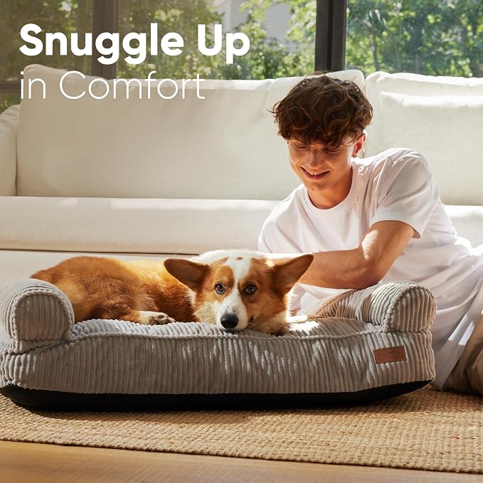 FUKUMARU Dog Couch Bed, Corduroy Cozy Cat Bed, Waterproof, Washable Cover | 28in Orthopedic Dog Beds Sofa for Small Dogs and Large Cats, Cute Warm Cotton Pet Sofa - Image 3