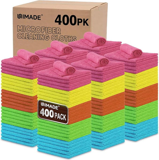 UNIMADE Microfiber Cleaning Cloth,400PK Commercial Grade Work Rags | Microfiber Towels for Cars Cleaning Rags Bulk Detailing Cloth for Automotive Bar Mechanic Garage, 11.5"x11.5", Multicolor by Unimade