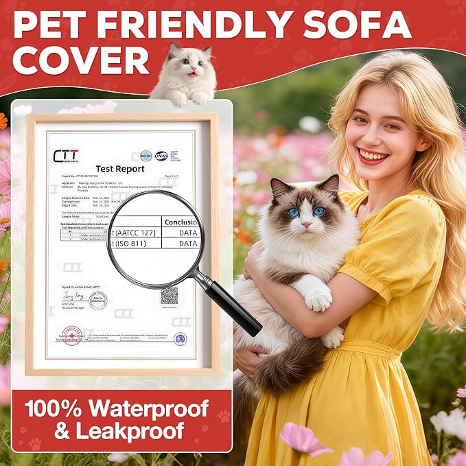 Loiion Cat Scratch Proof Furniture Protector Waterproof Sofa Cover 150"x91" | Pet-Friendly Couch Protector, Anti-Scratch & Anti-Slip Sofa Cover For Cats Dogs Kids, Machine Washable - Image 8