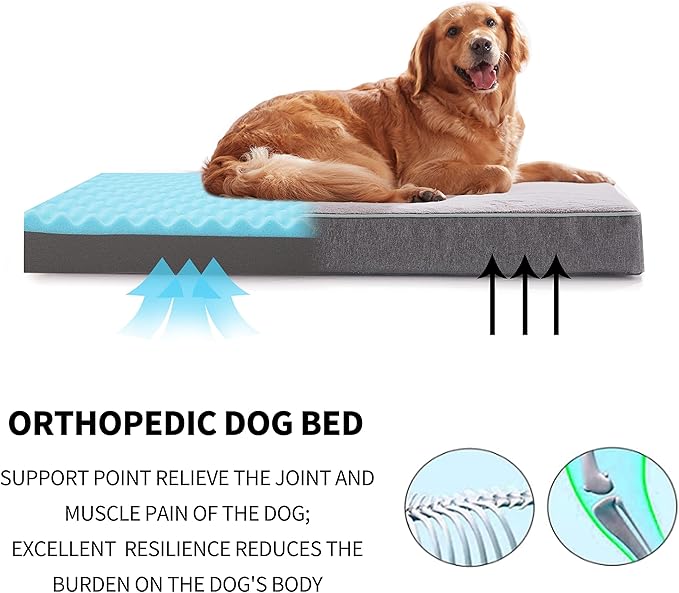 Orthopedic Memory Foam Dog Bed, Cooling Dog Beds Waterproof Pet Bed for Crate with Removable Washable Cover, L(35inch,65Lbs) - Image 6