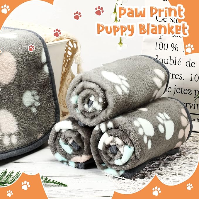 Tatuo 4 Pack Fleece Dog Blankets for Puppy Cats Multi-Size Sleep Mat for Pet Guinea Pig Soft Washable Warm Crate Bed Puppy Teething Toys Print Pattern Blanket Indoor(Dark Gray,30 x 20.5 Inch,Paw) - Image 7