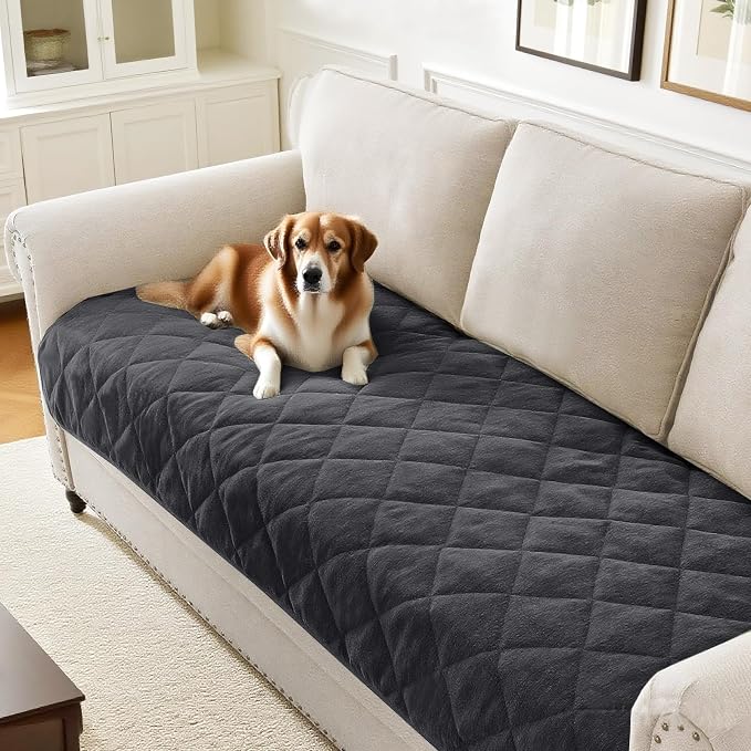 Couch Covers for Dogs Chenille Sofa Covers for 3 Cushion Washable Quilted Checkered Fuzzy Pet Couch Cover Soft Couch Protector Non-Slip Sofa Pads for Puppy Cat Kids(34.5" x 70",Grey) by PrinceDeco