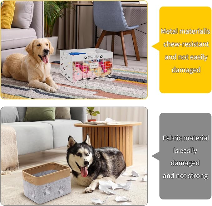 Bfttlity Dog Toy Basket Large Metal Toy Box Storage for Dogs Toys, White | Dog Toy Bin with Handles for Living Room Storage Dogs Chew Pets Toys, Blankets, Clothes, Food - Image 5