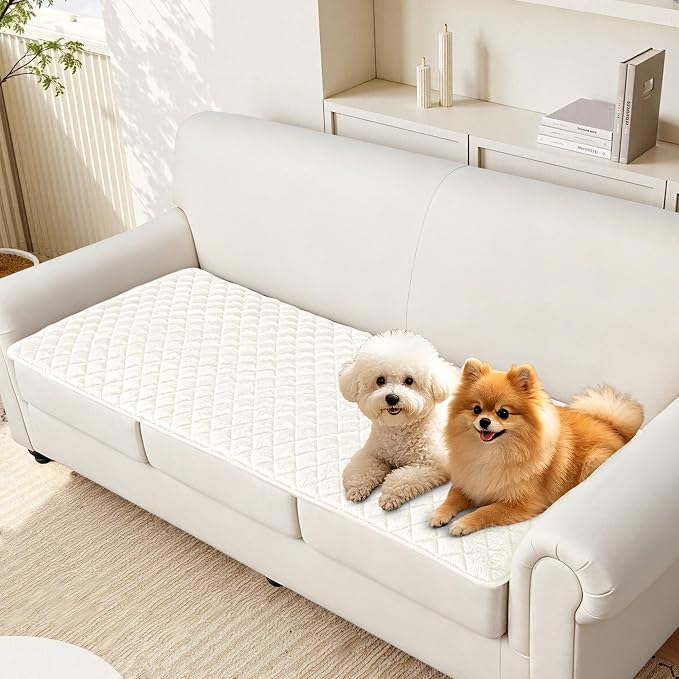 ALIECOM Sofa Cover Waterproof Couch Cover for Dogs Washable Velvet Sofa Slipcovers for 3 Cushion Couch Pet Friendly Non Slip Living Room Furniture Protector (Creamy White, 27.6" x 82.7") - Image 8