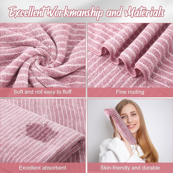 SmoothNovelty 16 Pack Microfiber Bath Towels Bulk 27'' x 60'' Oversized Size Bath Towel Highly Absorbent Extra Large Soft Drying for Beach Shower Summer Salon Sport Gym Party (Pinstripe,Pink) - Image 3