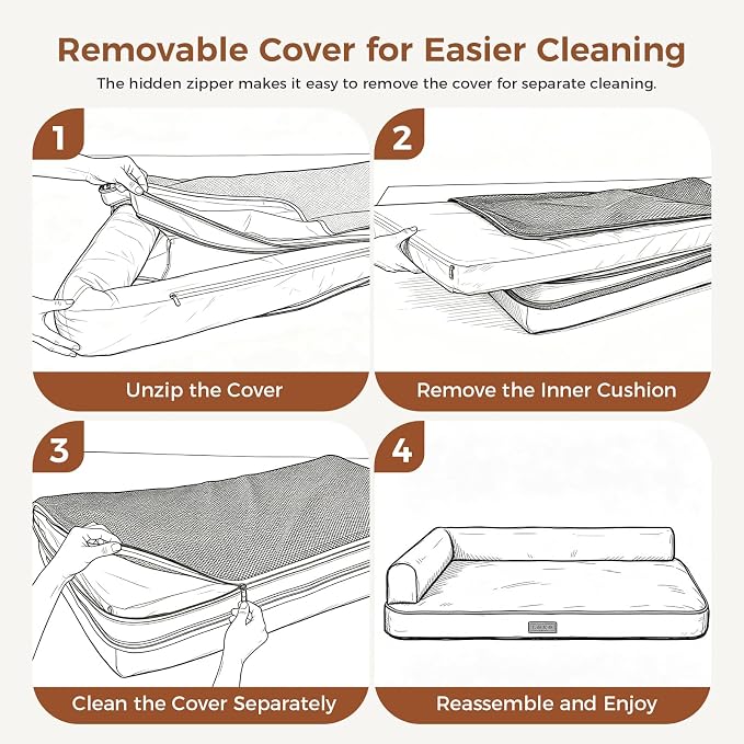 Outdoor Waterproof Dog Bed for Small Dogs, Egg Crate Foam Crate Pad with Raised Bolster, Removable Washable Leather-Look Cover, Non-Slip Bottom, Gray, for Dogs Up to 20 in. Long - Image 7