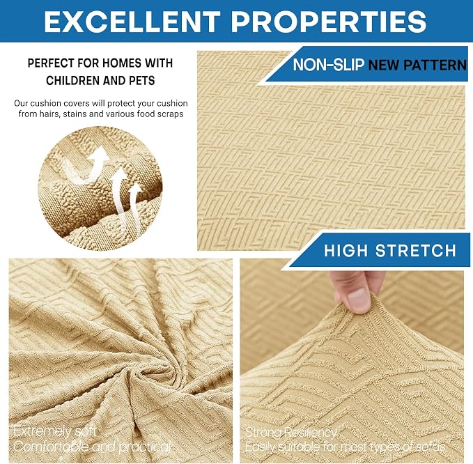 XINEAGE 2026 New 2 Pieces Chair Covers with Arms Super Stretch Chair Slipcover for Living Room Pet Dog Universal Slip Cover Anti Slip Armchair Furniture Protector (Beige), 31"-46"(1 Cushion) - Image 5