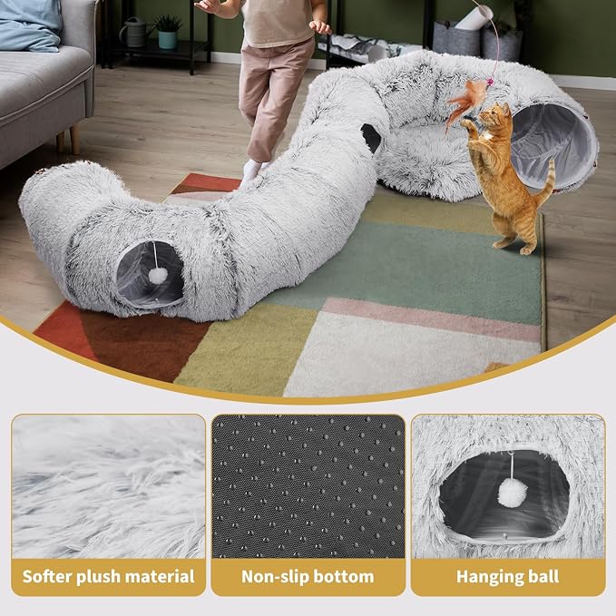 Cat Tunnels Bed with 1 Straight Tunnel and 20 Pet Toys - 5 Shapes DIY Indoor Cats Cave - Detachable Soft Cat Donut for Kitten Puppy Rabbit Ferret - Image 5
