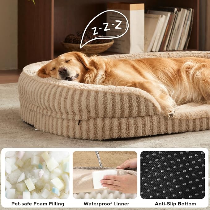 MIXJOY Orthopedic Dog Beds Large Sized Dog,Extra Large Washable Dog Bed Waterproof Oval Dogs Bed with Removable Cover,Egg-Crate Foam Big Pet Bed Couch with Bolster,Non-Slip Bottom,XL 42"X32",Brown - Image 6