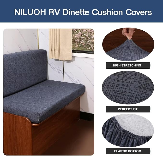 NILUOH RV Dinette Cushion Covers,Stretch Camper Cushion Slipcovers Replacement Sofa Cushions Washable Loveseat Slipcovers for Travel Trailer Couch (2 Bench Cover & 2 Backrest Cover, Color26) - Image 2
