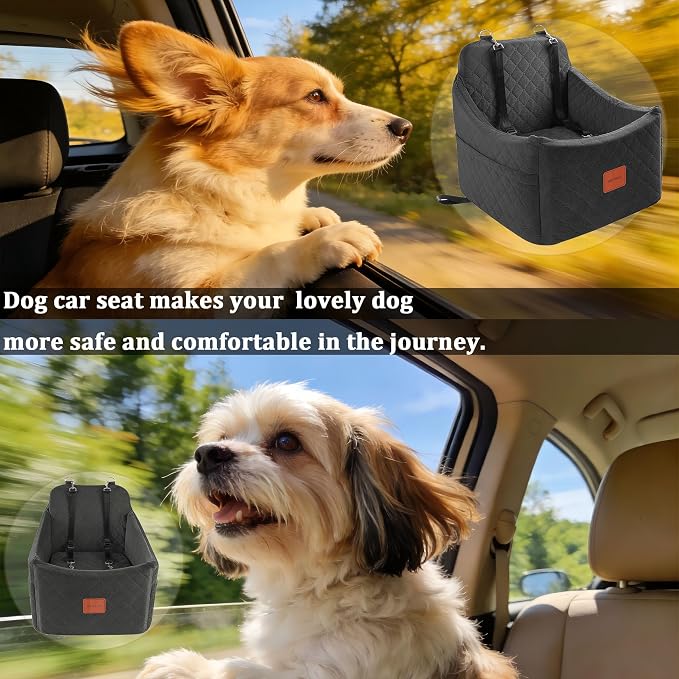 Small Dog Car Seat, Memory Foam Dog Booster Car Seats with Thick Cushion for Medium Dogs Under 35lbs, Detachable Washable Pet Seat with Storage Pockets,2 Safety Belts (Black, Medium) - Image 8