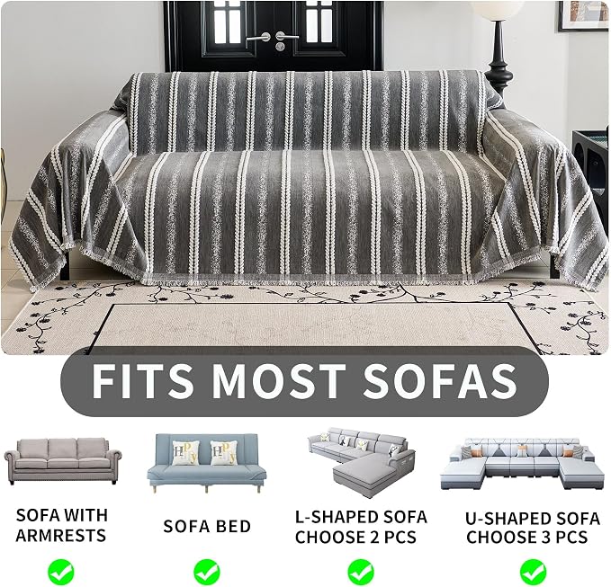 HAOMAIJIA Non Slip Couch Cover Sofa Covers for 2 Cushion Couch Washable sectional Couch Covers L Shaped for Dogs pet Furniture Protector Couch Cover Blanket for Living Room (TM-Grey, 71"x102") - Image 5