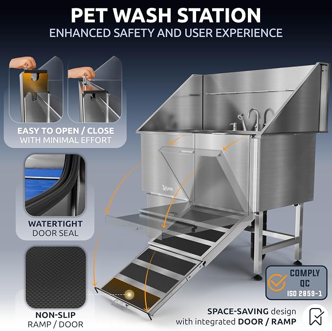 KANIS Professional Dog Washing Station 304 Stainless Steel Pet Wash Sink | Grooming Bathtub w/Shower, Floor Grates and Storage for Large, Medium & Small Pets - Image 4