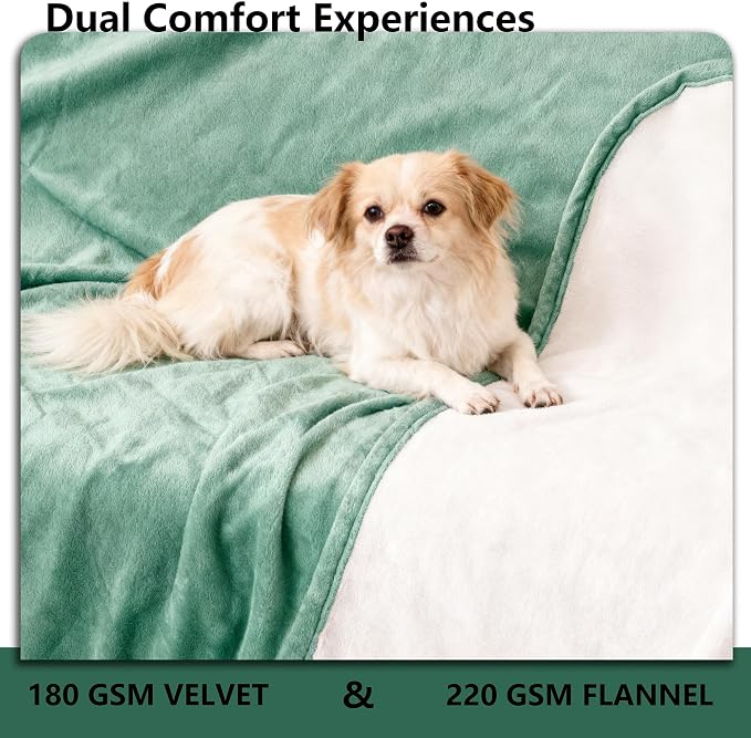 Waterproof Blanket - Reversible Dog Throw as Furniture Protector | Soft Velvet & Flannel, TPU Leak-Proof Liner, Machine Washable, Fits Couch and Bed, 82" x 120", Green/Cream - Image 4