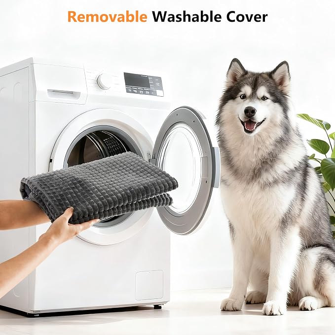 KISYYO Orthopedic L Dog Beds for Large Dogs with Removable Washable Cover and Removable Pillow for Crate,Waterproof Extra Large Dogs Mat, Grey, 35x23 - Image 5