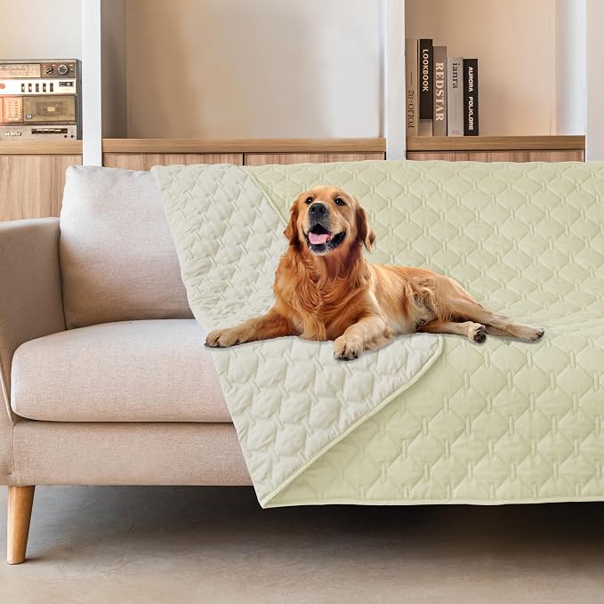gogobunny 100% Double-Sided Waterproof Dog Bed Cover Pet Blanket Sofa Couch Furniture Protector for Puppy Large Dog Cat, Reversible (68x82 Inch (Pack of 1), Dark Cream/Light Cream) by gogobunny
