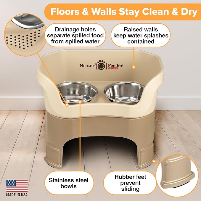 Neater Feeder Deluxe Mess Proof Dog Bowls Elevated for Large Breeds – Made in USA – No Spill Raised Slow Feeder Elevated Dog Bowl Stand, Stainless Steel Food and Water Bowl Set, Cappuccino - Image 4