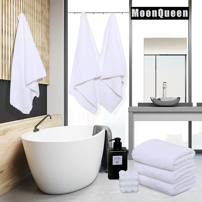 MOONQUEEN 6 Pack Premium Bath Towel Set - Quick Drying - Microfiber Coral Velvet Highly Absorbent Towels - Multipurpose Use as Bath Fitness, Bathroom, Shower, Sports, Yoga Towel (White) - Image 2