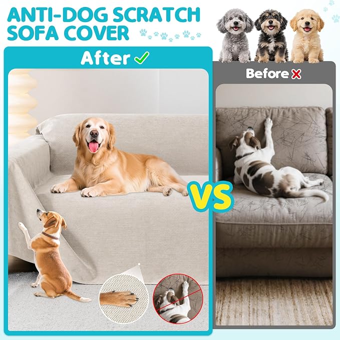 Loiion 100% Double-Sided Waterproof Dog Sofa Cover - Anti-Slip, Leakproof Couch Cover, Pet-Friendly Couch Protectors for Puppy, Large Dog, Kids and Pets134 X71 Almond - Image 6