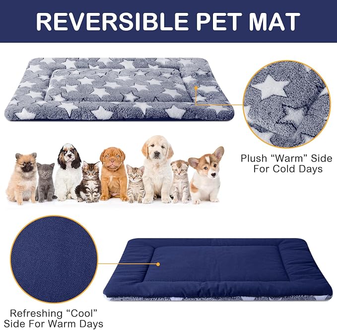VitalCozy 4 Pcs Dog Crate Pads, Ultra Soft Warm Washable Anti-Slip Kennel Bed Mat for Pets, Reversible, Replaceable, Cage Liner for Small Medium Large Dogs and Cats(18 x 24 x 1.6 Inch,Star,Blue) - Image 3