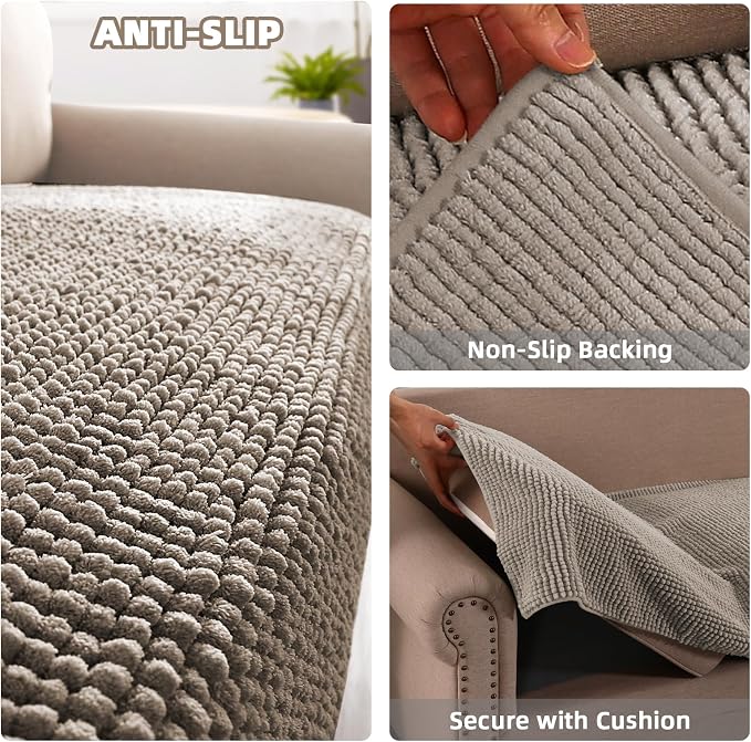 Flamingo P Chenille Dog Bed Cover Thick Couch Cover for Dogs Washable Pet Sofa Cover Protector Non-Slip Couch Covers for 3 Cushion Couch Furniture Protector Pet Friendly, 35" x74" Taupe - Image 2