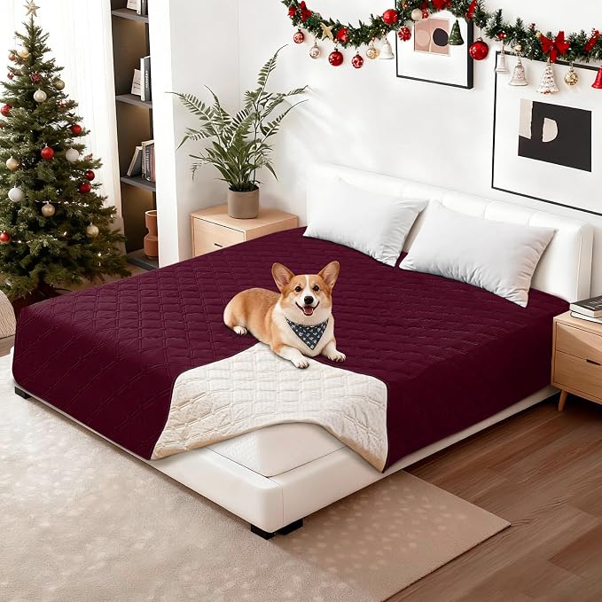 Waterproof Dog Bed Cover, Non-Slip Dog Blanket for Couch, Couch Covers for Dogs Washable, Pet Blanket for Furniture, Pet Bed Mat for Sofa, Car, Pet Supplies Christmas (68x82 Inch, Burgundy) - Image 8