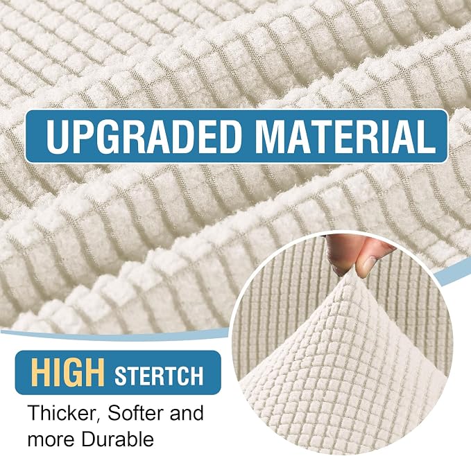 H.VERSAILTEX Sectional Couch Covers 8 Pieces Stretch Sofa Covers for Sectional Sofa Set Separate L Shaped Couch Cover for Both Left/Right Couch (Seat and Back: 1 Chaise + 3 Sofa, Ivory) - Image 4