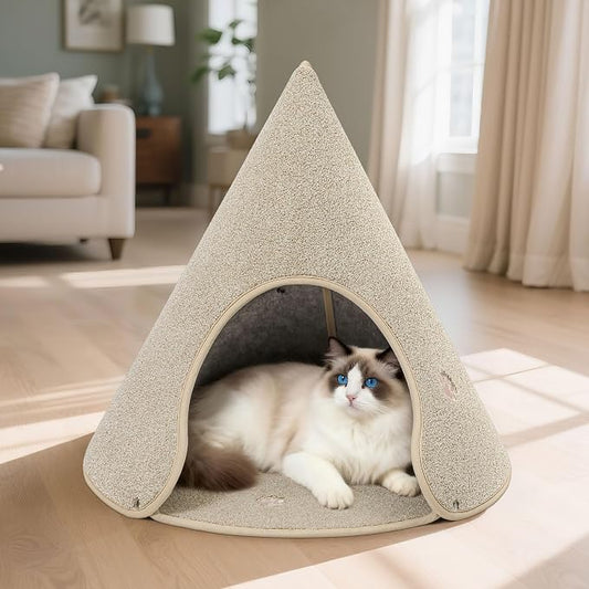 BEQHAUSE Cat Beds for Indoor Cats, Cat Cave Bed with Non-Slip Bottom, Beige | Anti-Scratch Cat House Cat Tent for Kittens and Small Dogs, Foldable Kitten Hideaway Machine Washable, 22.8 * 22.8 * 20.8in by BEQHAUSE