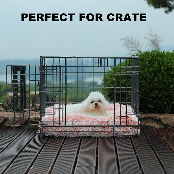 Bedfolks Waterproof Crate Bed, Plush Dog & Cat Bed with Washable Cover, Faux Fur Kennel Pad, 17"x12", Pink - Image 3