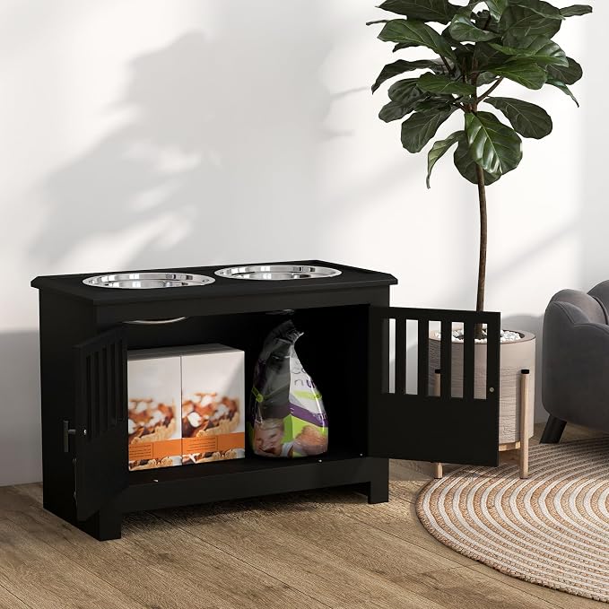 Large Elevated Dog Bowls with Storage Cabinet Containing Large 37L Capacity, Raised Bowl Stand Pet Food Bowl Dog Feeding Station, Black - Image 4