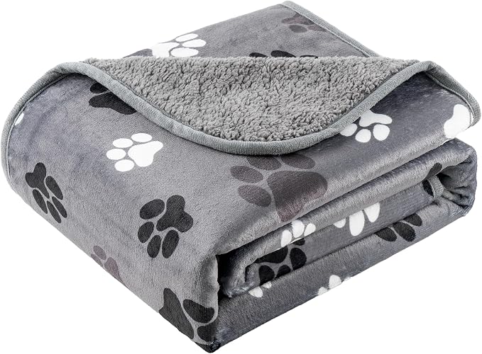 Waterproof Dog Blankets Pet Blanket 60"x80", Soft Fluffy Sofa Car Bed Protector, Reversible Sherpa Fleece Dog Blanket for Large Dogs(Dark Grey-Paws) by CAPTSNOOZE
