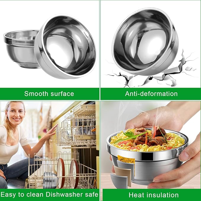 Mimorou 20 Pack 304 Stainless Steel Bowls Set 13oz Metal Double Walled Insulated Snack Mixing Lightweight Multipurpose Toddler Dinner Bowls for Ice Cream, Cereal, Snack - Image 3