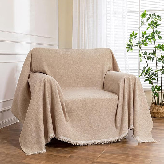 MEETSKY Sofa Covers Armchair Single Couch Cover for Dogs,Throw Couch Cover with Tassel Recliner Chair Recliner Cover Washable 1 Cushion Couch Chenille Couch Protector, 71"x 91", Khaki by MEETSKY