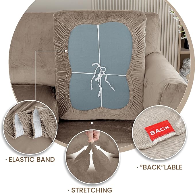 XINEAGE 2-Piece Velvet Armchair Sofa Cover, Couch Covers for Dog,Khaki | 1 Cushion Chair,Stretch Non-slip Elastic, Pet-friendly, Washable, Fast Setup, Soft Plush Fabric, Furniture Protector. - Image 7