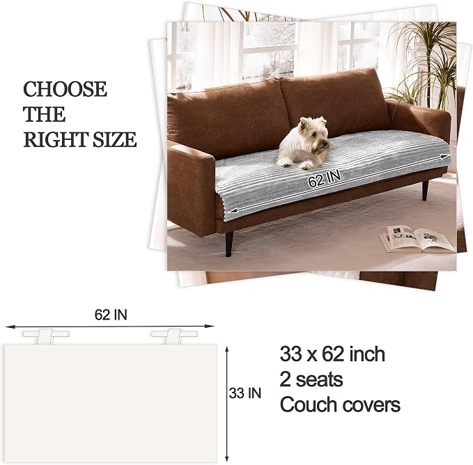 Waterproof Dual Non-Slip Couch Cover for Dogs, Fuzzy Soft Pet Couch Covers for 2 Cushion Sofa loveseat, Pet Friendly Soft Dog Bed Covers Sofa Cover Washable (Seagull Gray, 33" x 62" 1 Pack) - Image 6