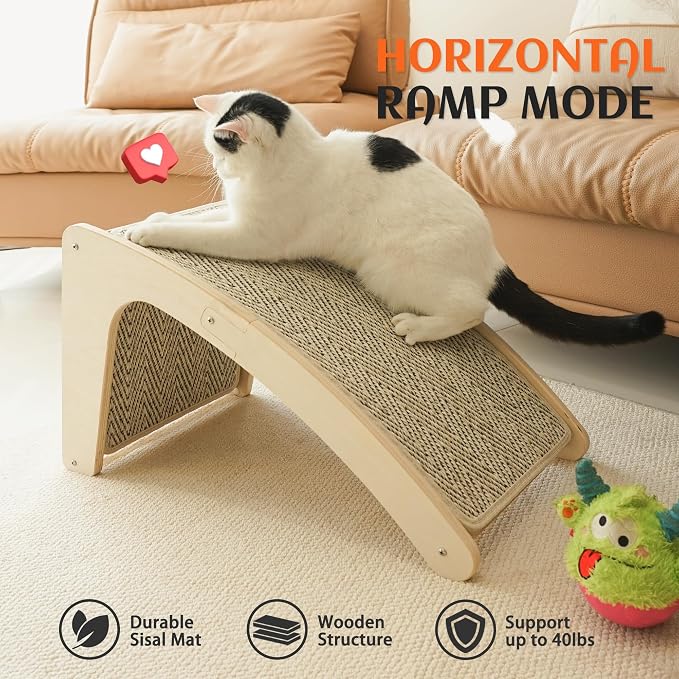 PETKARAY Cat Scratcher, Sisal Cat Scratch Pad, Curved Scratching Board for Indoor Kitty, Floor Mounted Scratcher with Mouse Toy Catnip - Image 5