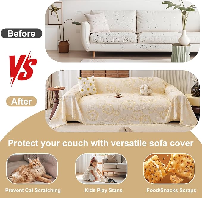 ROOMLIFE Boho Couch Covers for Sofa Washable for 2 Cushion Couch Chenille | Furniture Protector Sofa Couch Cover for Dogs, Soft Breathable Sofa Slipcover, Couch Throw Blankets with Tassels 71''X118'' - Image 9