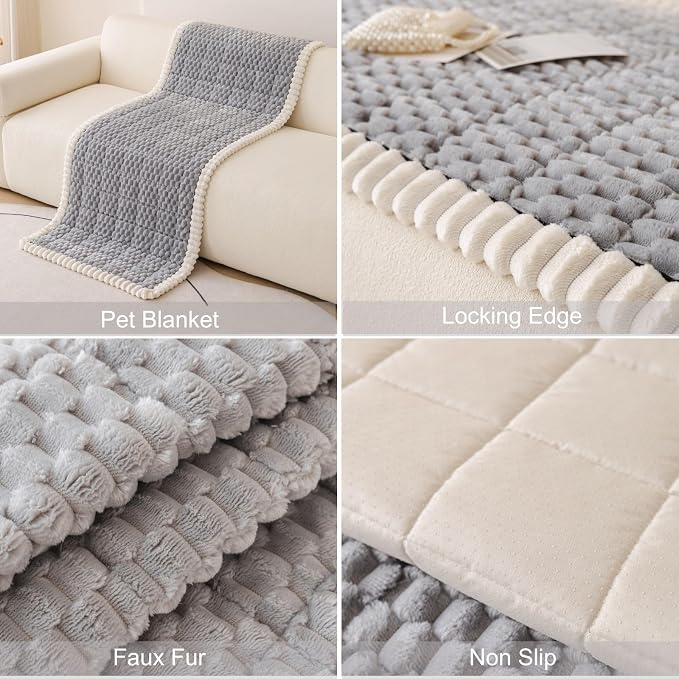 Faux Fur Couch Cover for Dogs Washable, Soft Cozy Non Slip Sectional Sofa Cover, Pet Couch Covers for 3 Cushion Sofa L Shaped, Furniture Protector for Pets Kids(Grey,28"x59") - Image 7