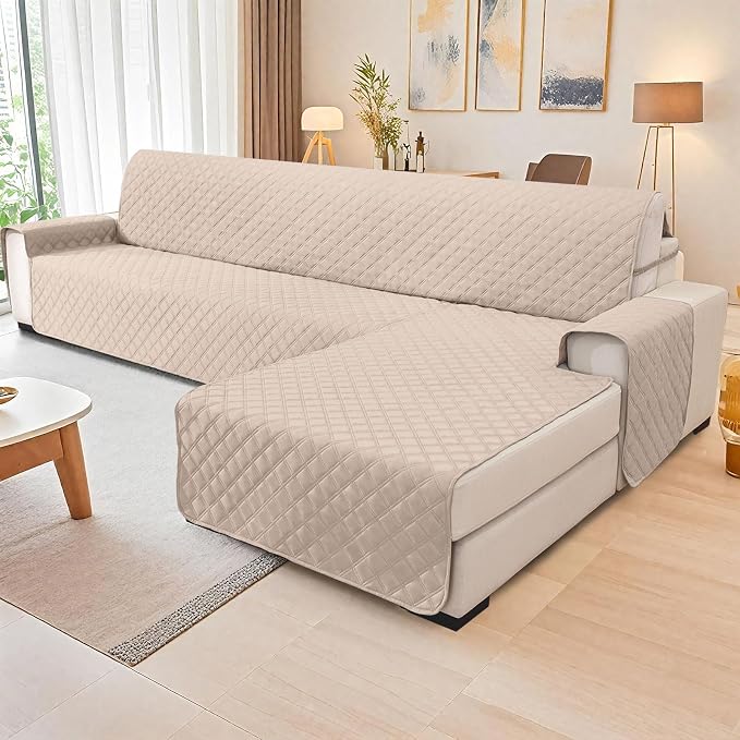 Waterproof Sectional Couch Covers for Dogs, Reversible L Shaped Couch Cover, Chaise Lounge Cover for Sectional Sofa, Sofa Covers Washable Sectional for Pets Dog Cat (Small, Beige) - Image 2