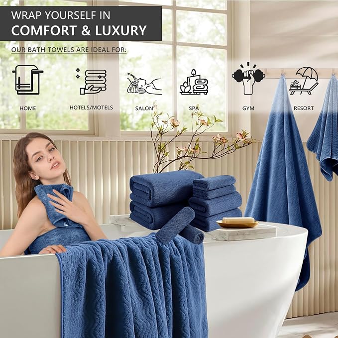 4 Piece Extra Large Bath Towel 35"x70" Oversized Bath Sheet Navy Blue Bath Towel Set for Bathroom Ultra Soft Cozy Highly Absorbent Quick Dry Bathroom Towel for Spa Gym Hotel,Shower Towel for Daily Use - Image 2