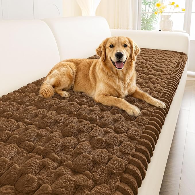 Smiry Non Slip Couch Covers for Dogs, Scratch Resistant Pet Sofa Protector | Machine Washable Soft Fuzzy Thick Furniture Cover for Sofa Loveseat Sectional Large Dogs, Chocolate, 27.6" x 59" by Smiry