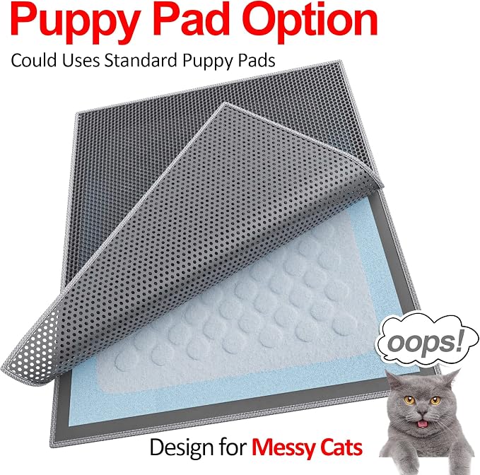 Waretary Large Cat Litter Mat, 36"x30" Waterproof Scatter Control Grey | Double Layer Litter Recycling, Easy to Clean, Non-Slip, Durable, Paw-Friendly, Safe & Odorless, Fits Large Litter Boxes - Image 3