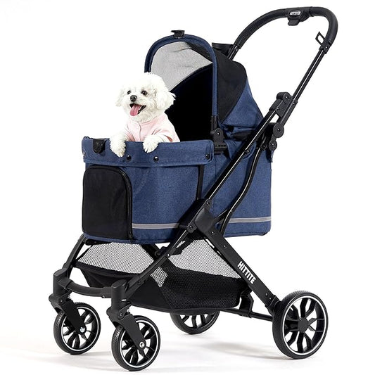 HITTITE Pet Stroller with Weatherproof Cover, All-Terrain 4-Wheel Cat & Dog Stroller with Adjustable Canopy, Foldable Dog Strollers with Storage Basket for Small to Medium Dogs Up to 55 lbs.