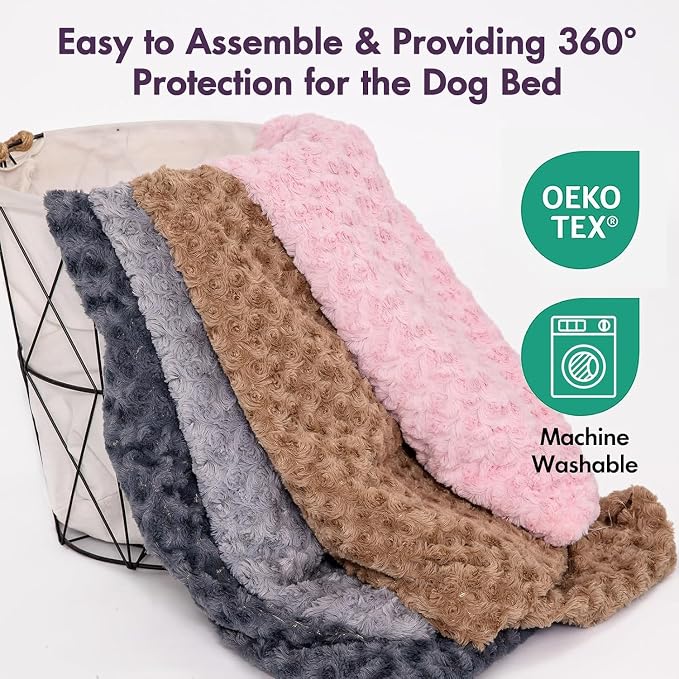 Waterproof Dog Bed Cover Replacement, Luxury Faux Fur Calming Pet Bed Cover with Fitted Sheet Design, Anti-Slip Bottom & Elastic Cord, Washable Protective Topper for Orthopedic Dog Beds - Image 4