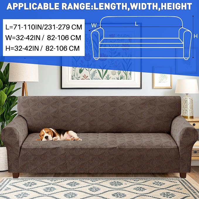 YEMYHOM 1 Piece Stretch Oversized Couch Covers for 4 Seat, Jacquard Extra Large Sofa Cover with Non-Slip Elastic Bottom, Thickened Slipcover Furniture Protector for Dogs Pets (X-Large, Brown） - Image 2