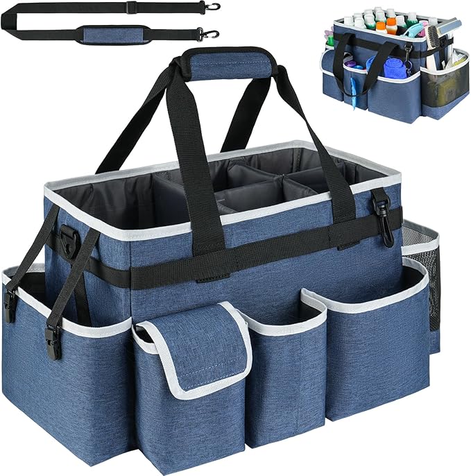 Cleaning Caddy Bag,Large Cleaning Supplies Organizer with Handle for Housekeepers, Blue by ZIOZERTT